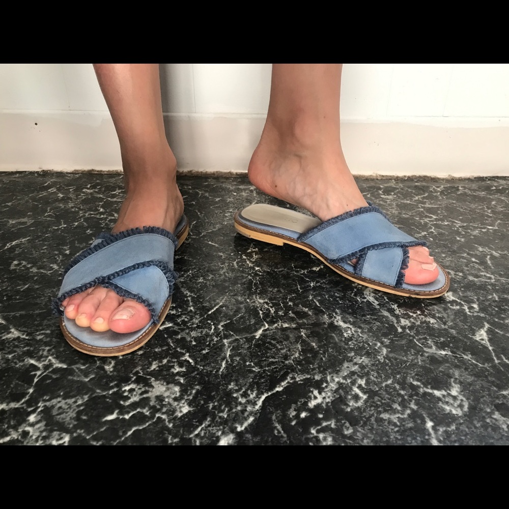 Blue suede slippers